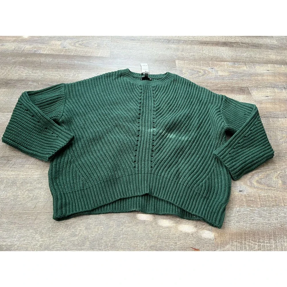 Express Womens Medium Dark Green Pullover Knit Sweater K6 - Picture 1 of 7